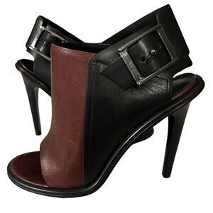 Tibi Milou Cognac & Black Peeptoe Stiletto Booties size 37/US size 7/7.5